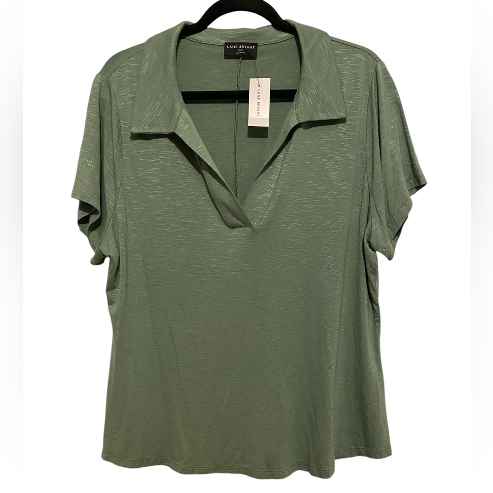 Cute NWT Lane Bryant Vneck Top. Olive Sz. 18/20
